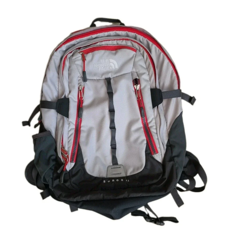 The North Face Surge II Transit Backpack SURGE 2 Hiking Camping Outdoor Gray Red
